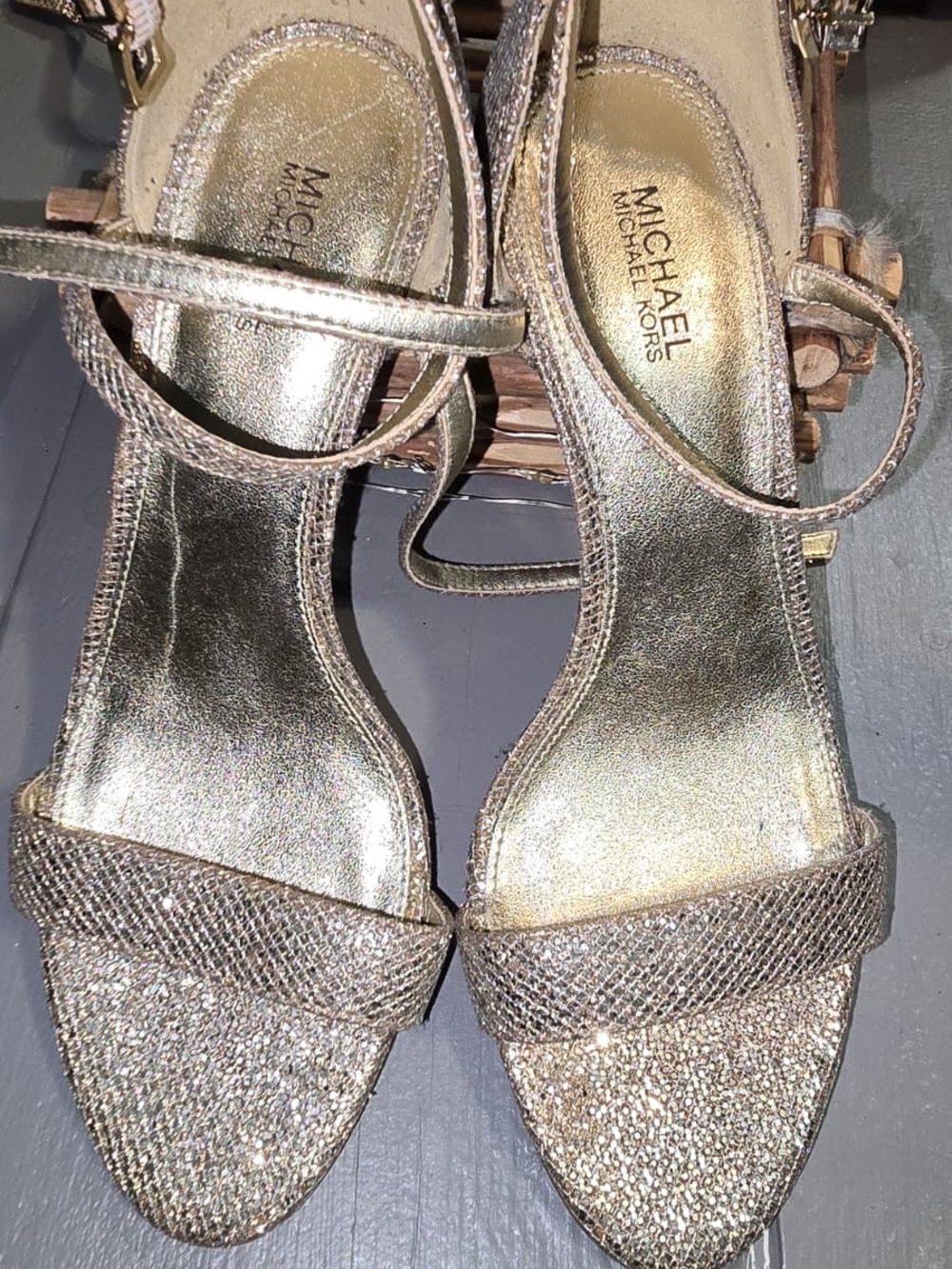 Michael Kors Gold Glitter Strappy Sandals